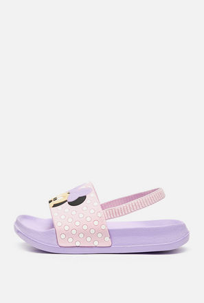 Minnie Mouse Detail Slip-On Slide Slippers with Elasticated Strap