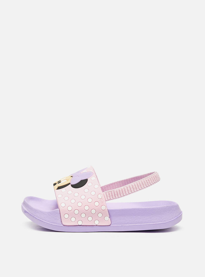Minnie Mouse Detail Slip-On Slide Slippers with Elasticated Strap-Flip Flops-image-0