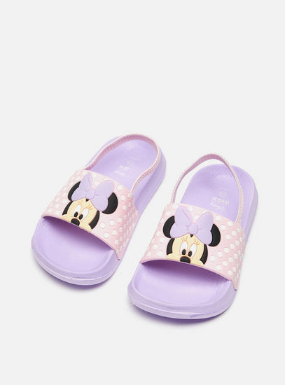 Minnie Mouse Detail Slip-On Slide Slippers with Elasticated Strap