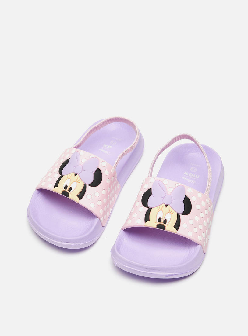 Minnie Mouse Detail Slip-On Slide Slippers with Elasticated Strap-Flip Flops-image-1
