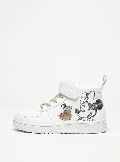 Minnie Mouse Print High Top Sneakers with Hook and Loop Closure