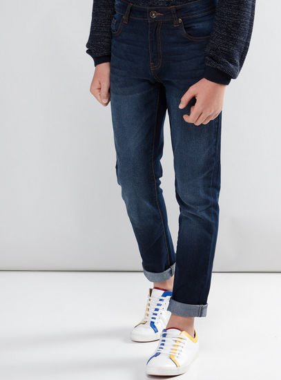 Full Length Jeans with Button Closure and Pocket Detail