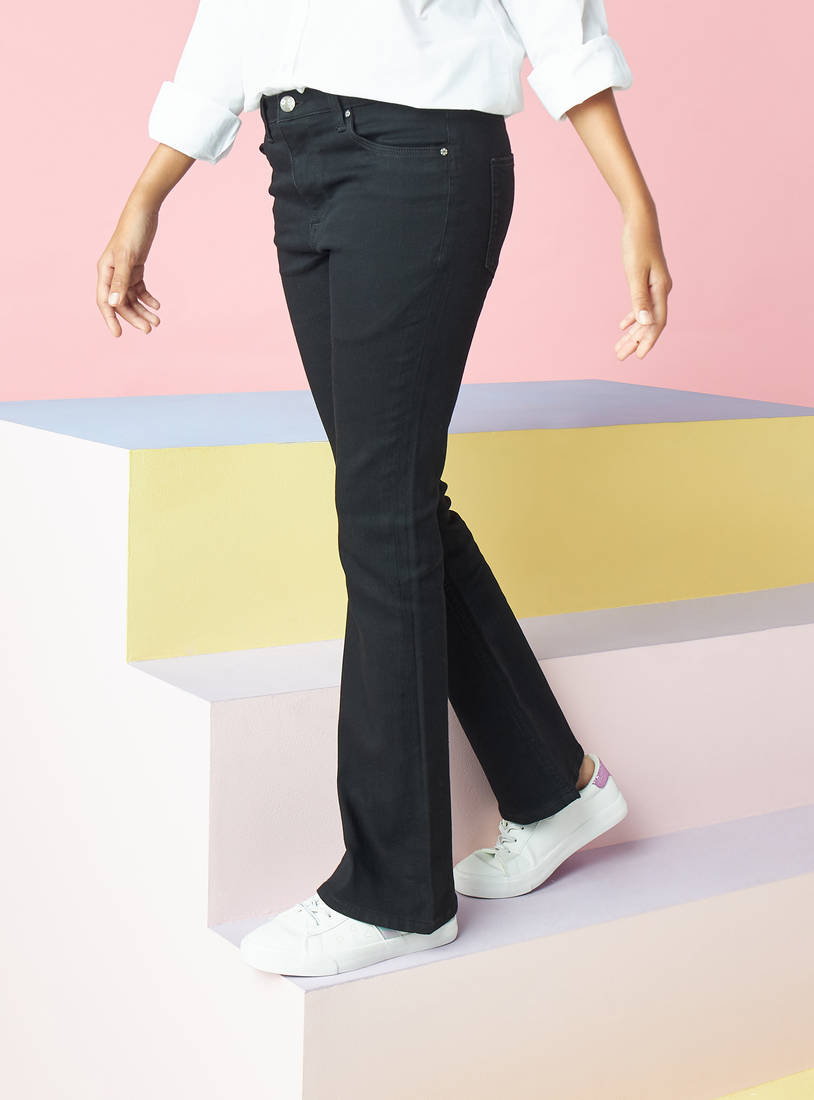 Full Length Solid Jeans with Button Closure and Pocket Detail-Jeans-image-0