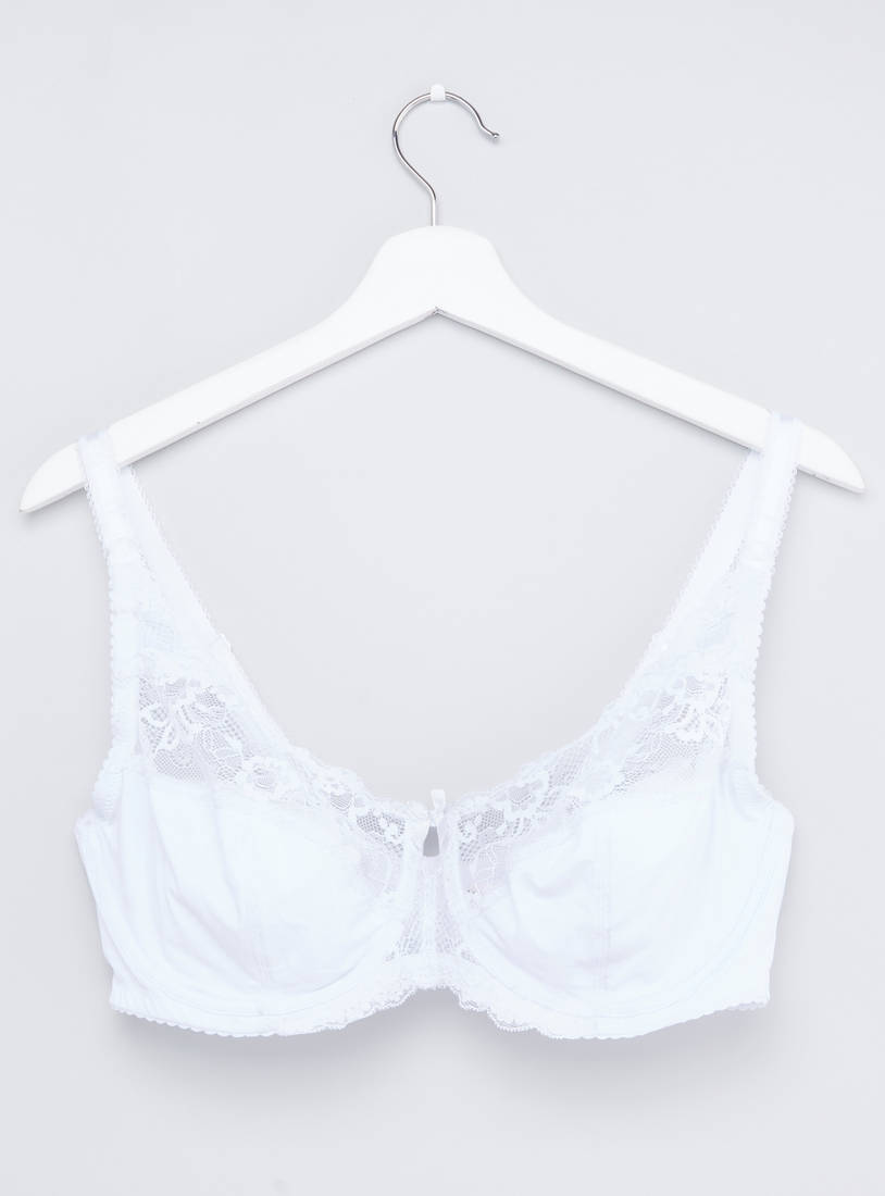 Shop Lace Trim Bra with Hook and Eye Closure Online