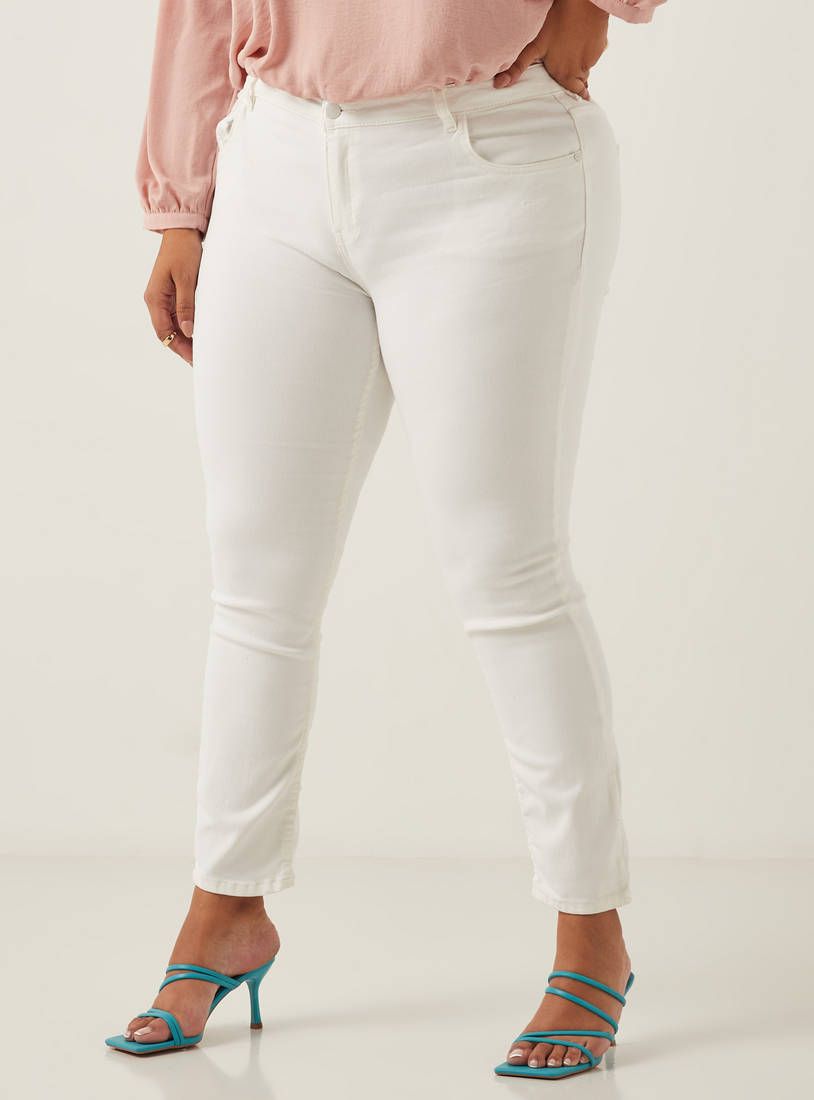 Full Length Skinny Mid-Rise Plain Jeans with Pocket Detail-Skinny-image-1