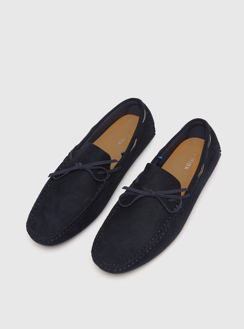 Textured Slip-On Loafers with Lace-Up Accent-Casual Shoes-image-1