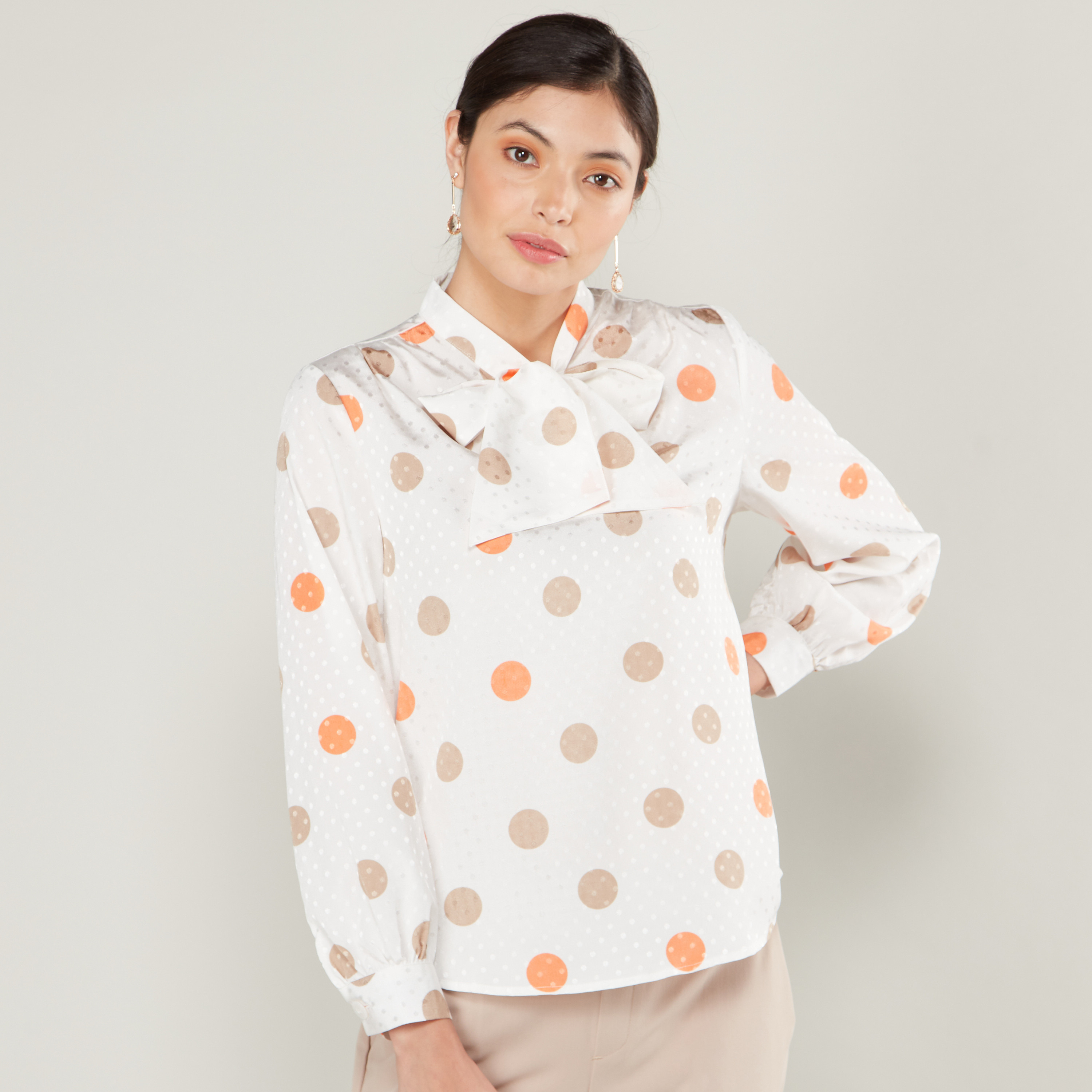 Pink and white polka 2025 dot blouse