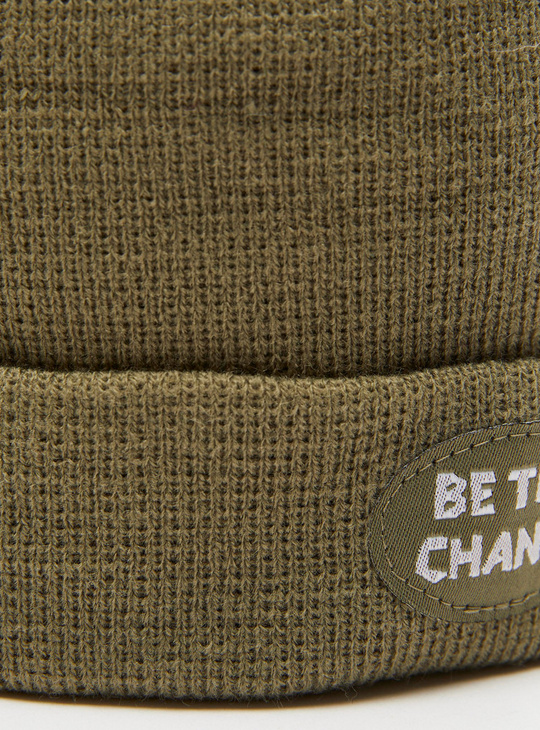 Textured Beanie Cap with Applique Detail