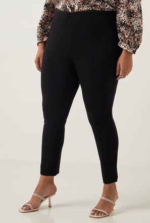 Solid High-Rise Treggings with Elasticated Waistband