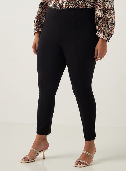 Solid High-Rise Treggings with Elasticated Waistband