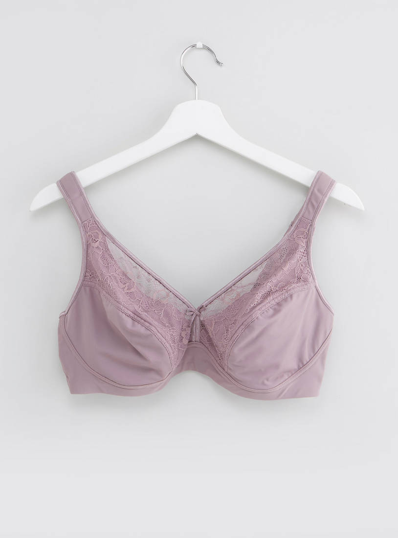 Shop Lace Detail Double Mould Bra with Hook and Eye Closure Online
