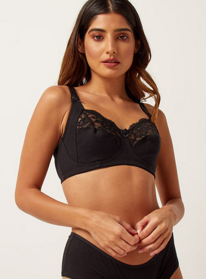 Lace Detail Bra with Adjustable Straps and Hook and Eye Closure