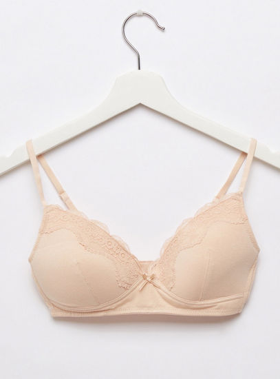 Set of 2 - Lace Detail A-frame Bra with Hook and Eye Closure