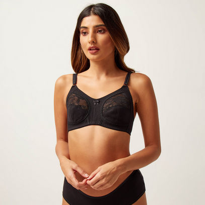 Lace Detail Non-Padded Basic Bra with Hook and Eye Closure--image-1