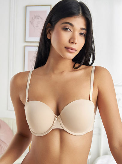 Textured Balconette Bra with Hook and Eye Closure