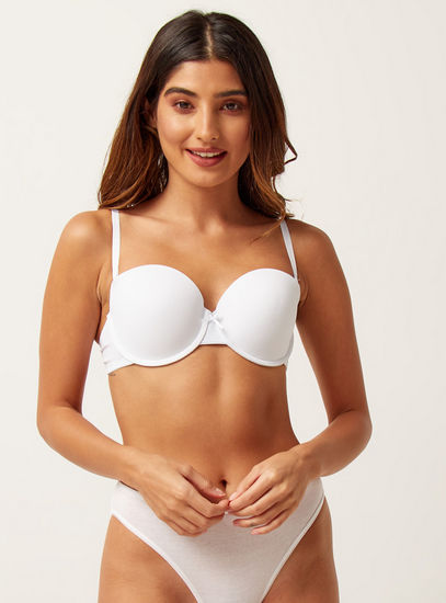 Bow Detail Padded Balconette Bra with Hook and Eye Closure