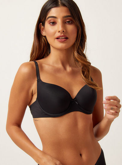 Solid Padded Demi Bra with Hook and Eye Closure