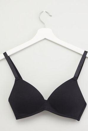 Solid Padded Plunge Bra with Hook and Eye Closure