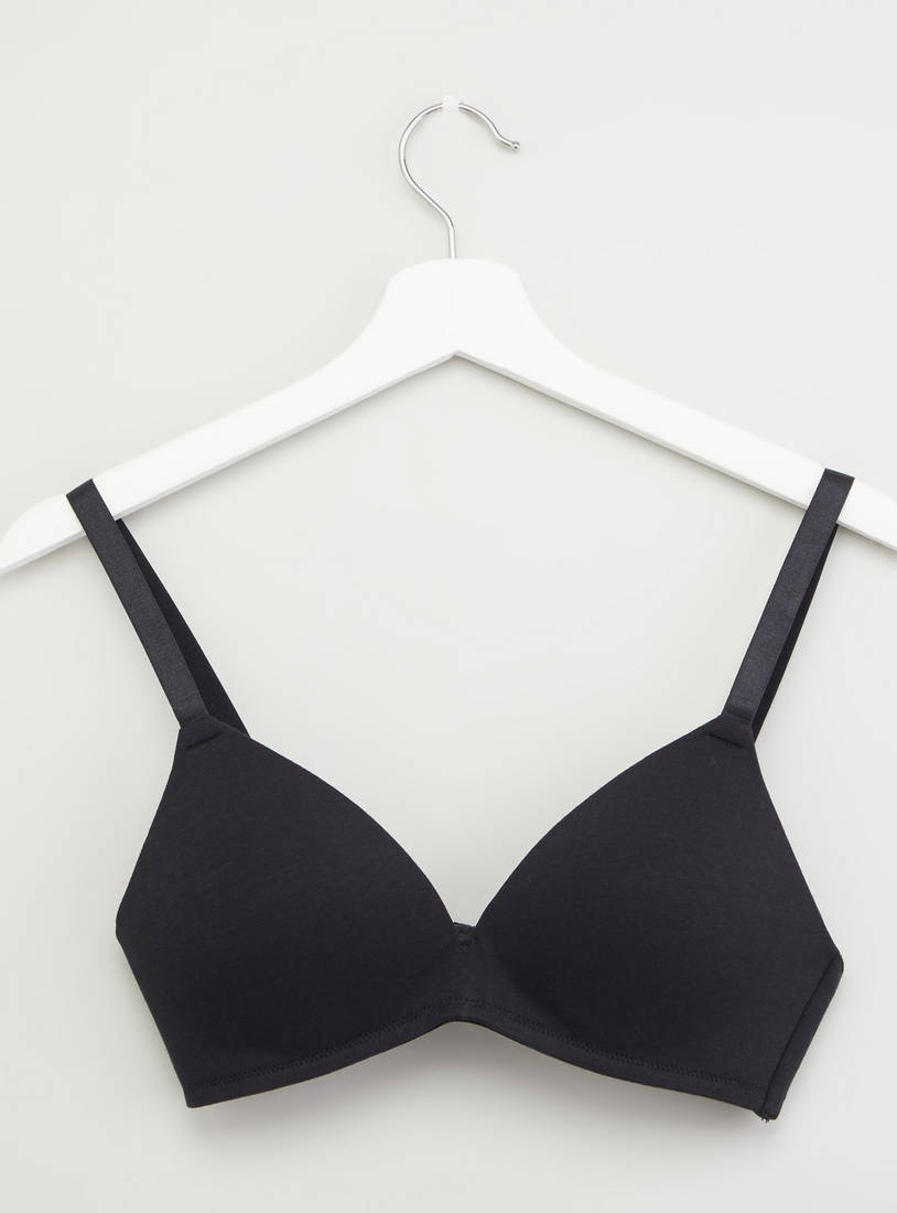 Solid Padded Plunge Bra with Hook and Eye Closure-Bras-image-0