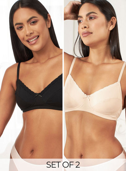 Set of 2 - Solid Non-Padded Bra with Hook and Eye Closure