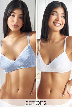 Set of 2 - Assorted Bra with Lace Trim and Adjustable Straps