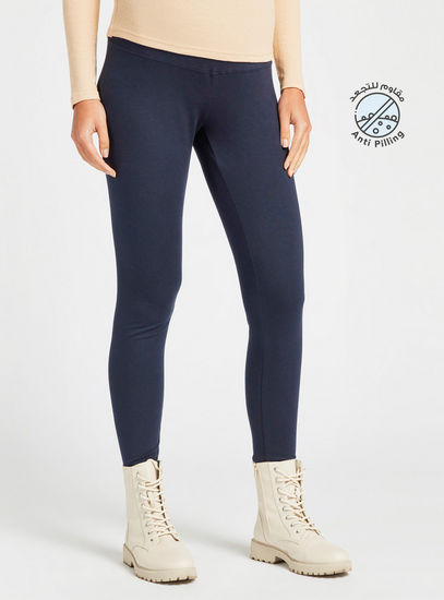 Solid Anti-Pilling Maternity Leggings with Elasticated Waistband-Jeans, Pants & Leggings-image-1