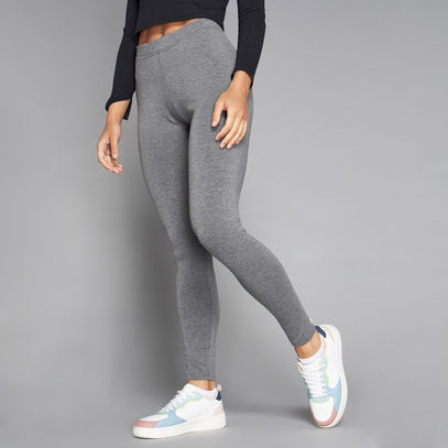 Solid Anti-Pilling Mid-Rise Leggings with Elasticised Waistband