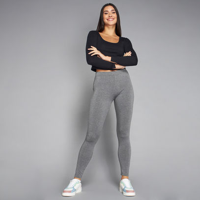 Solid Anti-Pilling Mid-Rise Leggings with Elasticised Waistband
