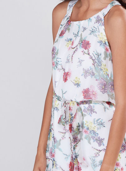 fear Petitioner Spooky Shop Floral Printed Sleeveless Maxi Dress with Tie Up Online | Max UAE