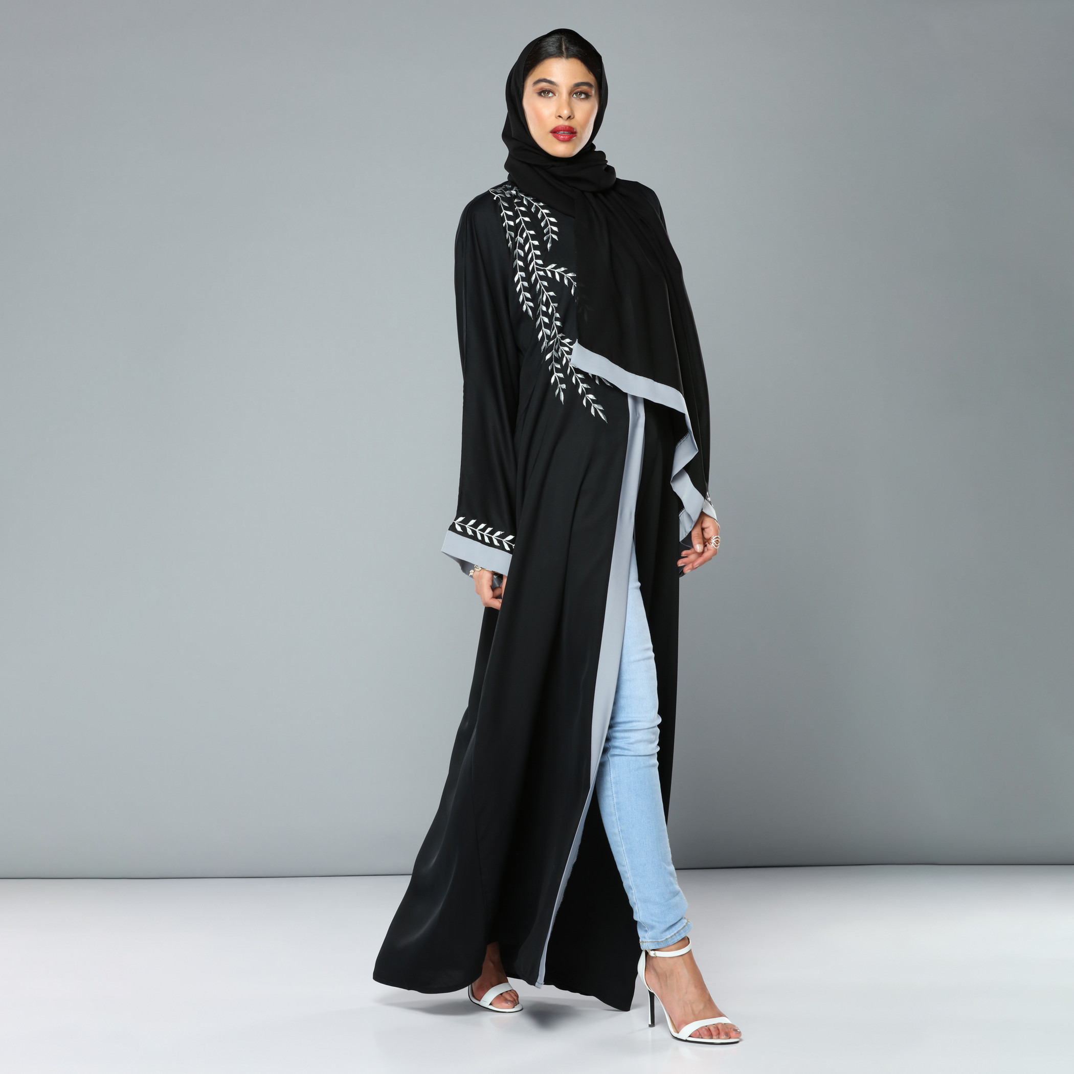 Shop Embroidered Abaya with Flared Sleeves Online Max Saudi