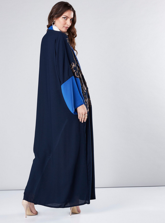 Embroidered Abaya with Long Sleeves and Tie Ups