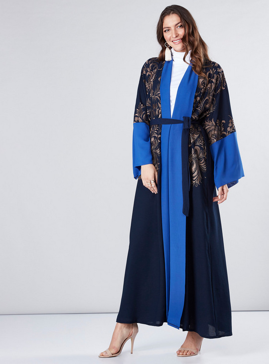 Embroidered Abaya with Long Sleeves and Tie Ups
