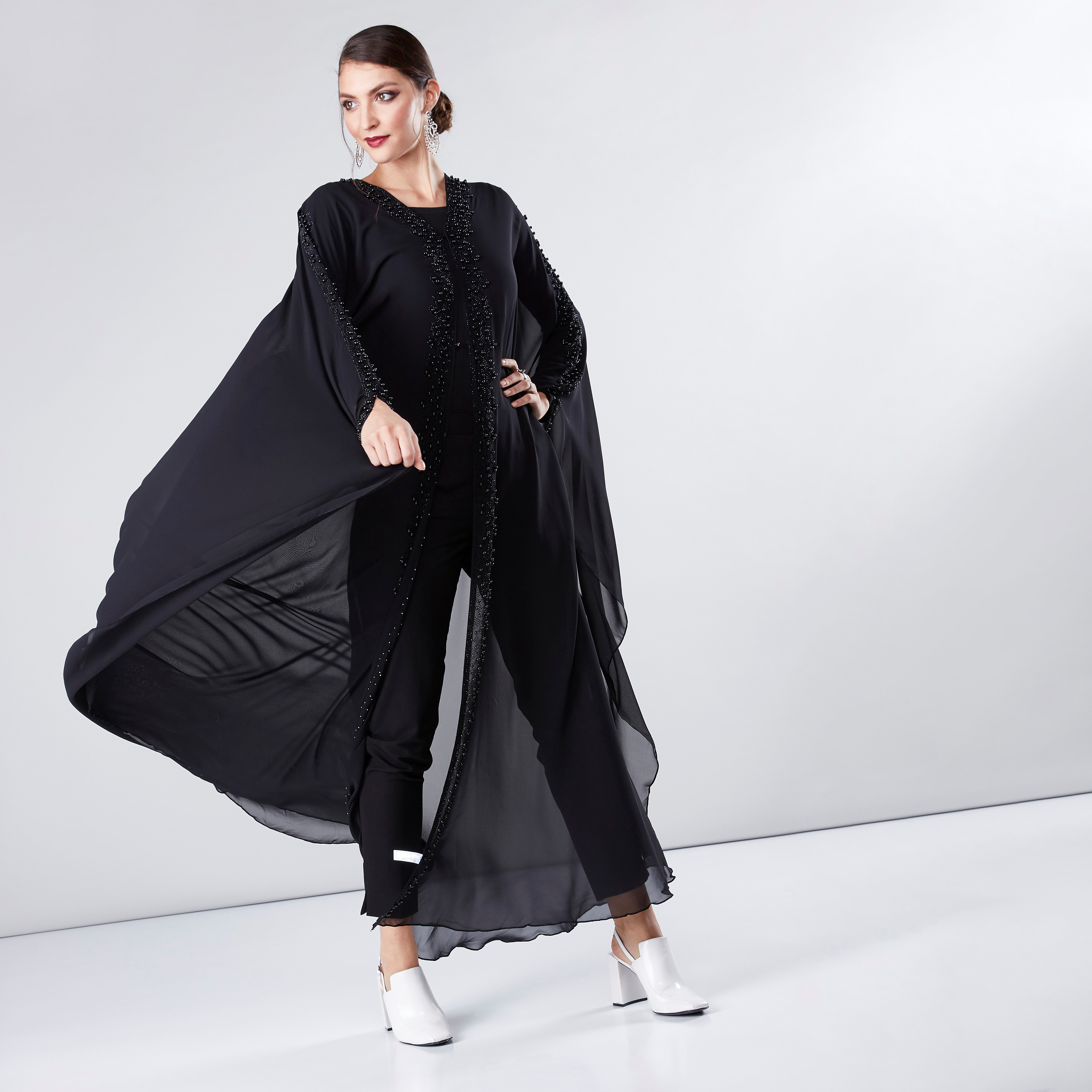 Shop Embellished Farasha Cut Abaya with V Neck Online Max Kuwait