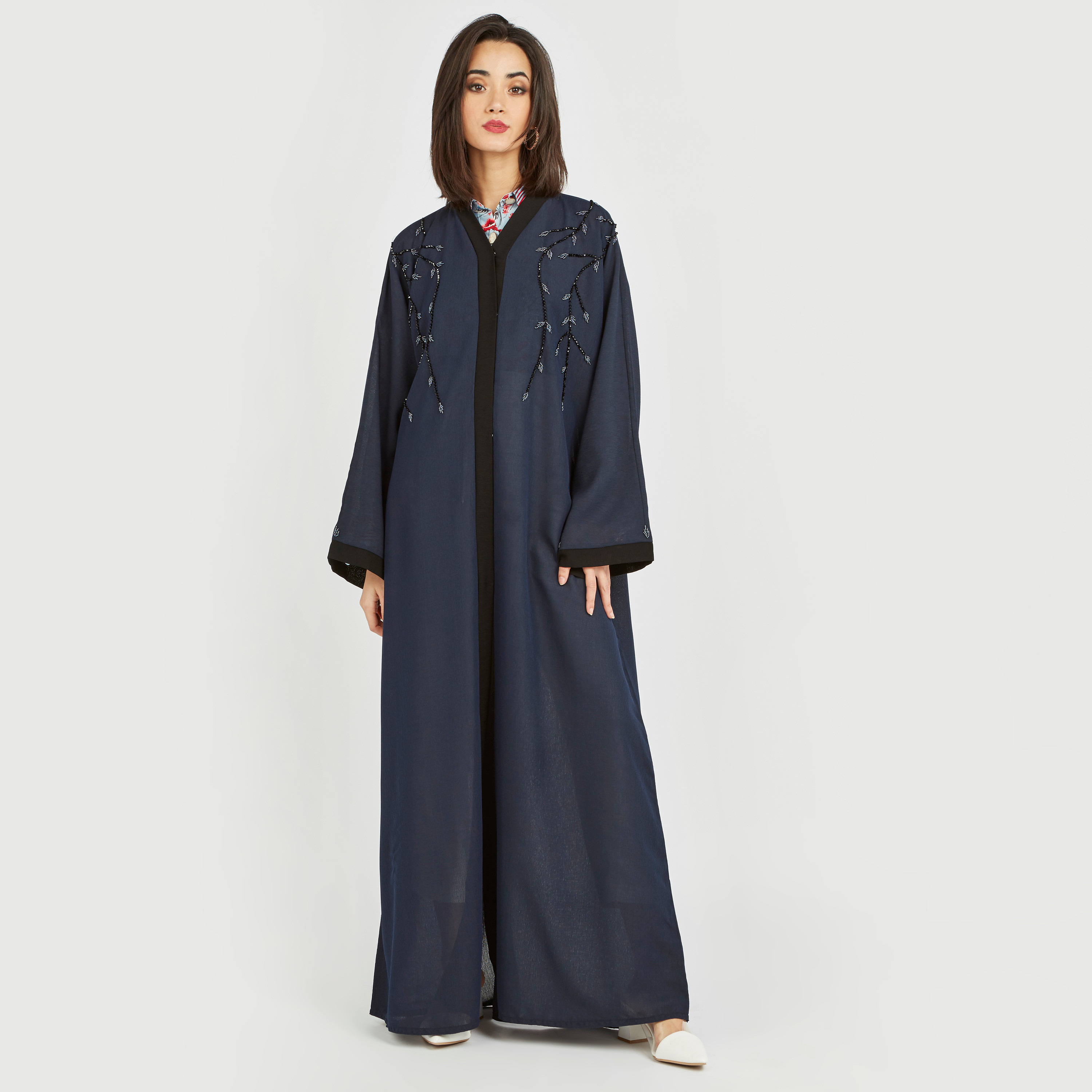 Shop Embellished Abaya with V neck and Long Sleeves Online