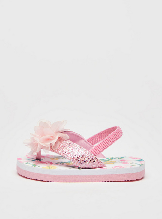 Embellished Slingback Beach Slippers with Floral Accent