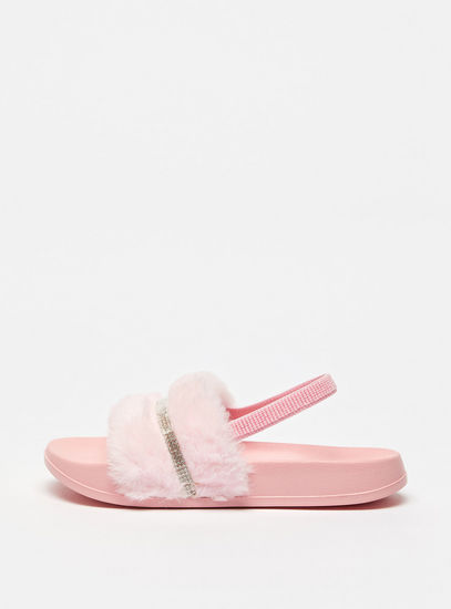 Embellished Open Toe Slip-On Slide Slippers with Elastic Strap