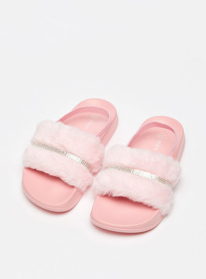 Embellished Open Toe Slip-On Slide Slippers with Elastic Strap