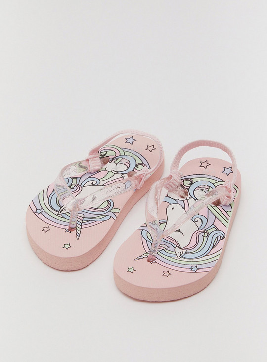 Unicorn Print Beach Slippers with Elasticated Straps