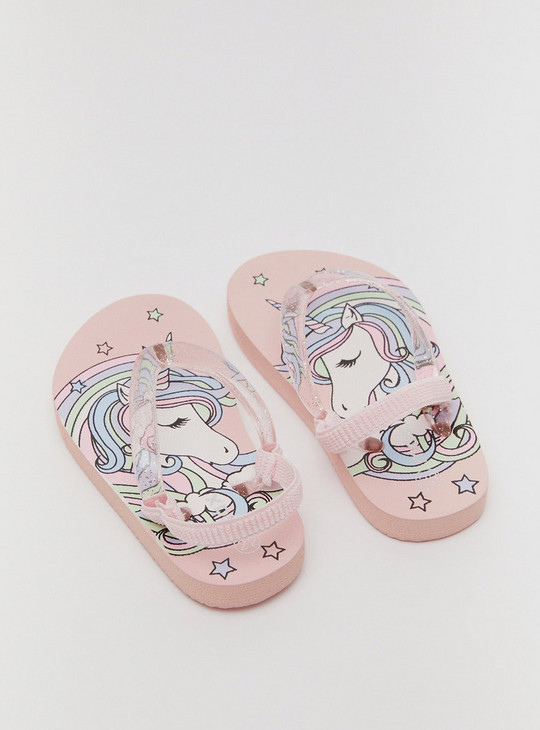 Unicorn Print Beach Slippers with Elasticated Straps