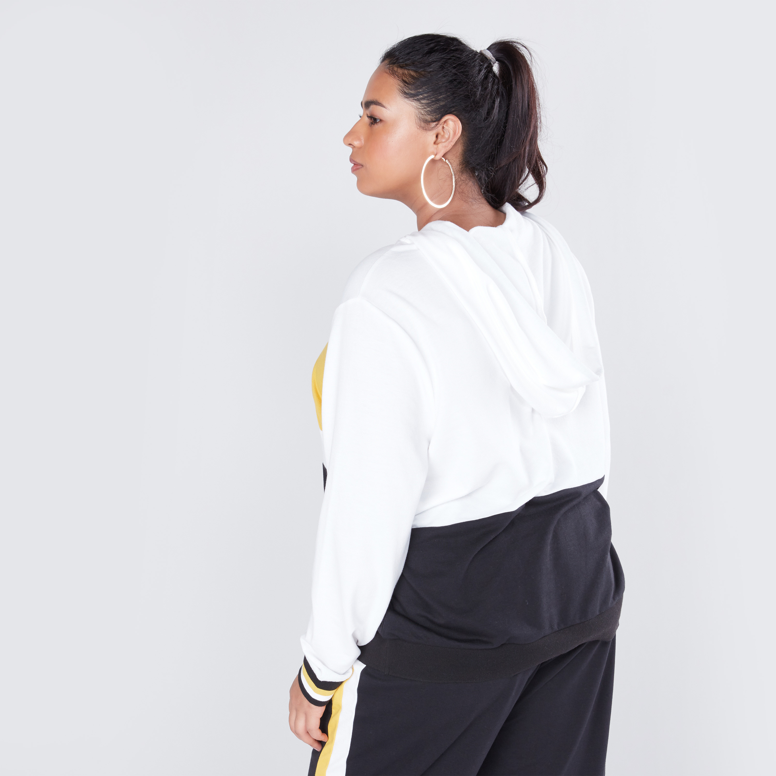 Shop Colour Block Sweatshirt with Hood and Cuffed Long