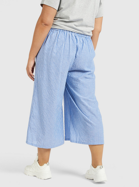 Striped Chambray Culottes with Pockets and Button Detail