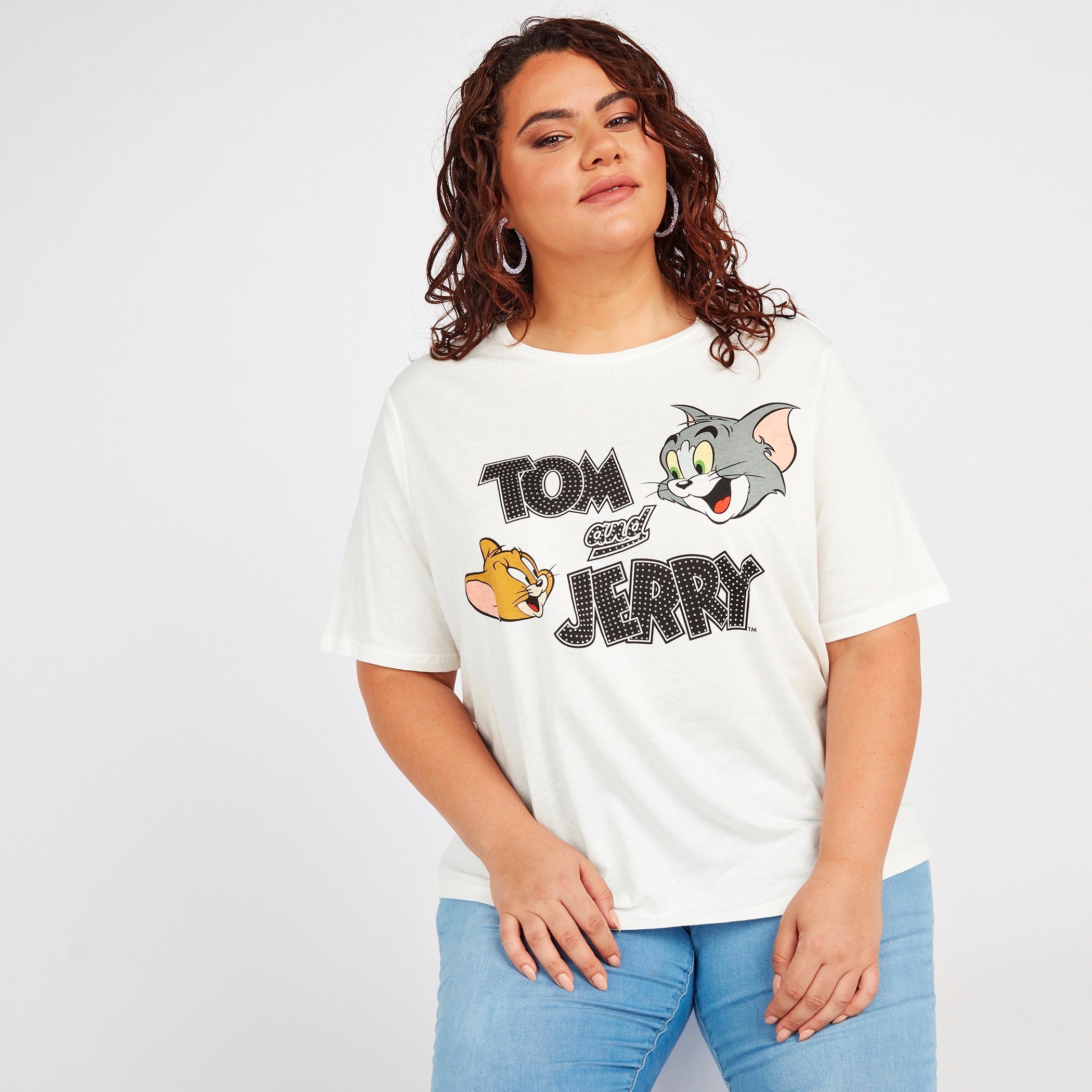 Shop Tom and Jerry Print T-shirt with Round Neck and Short