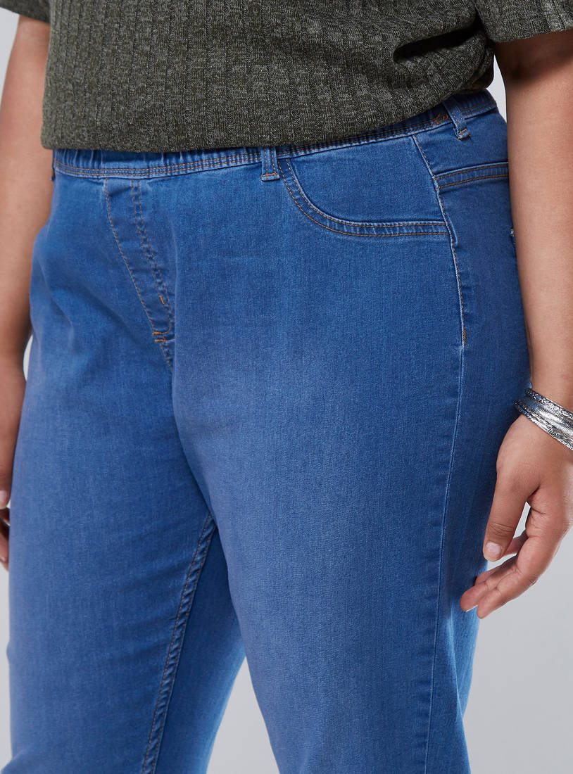 Shop Solid Denim Jeggings with Pockets and Elasticised Waistband Online