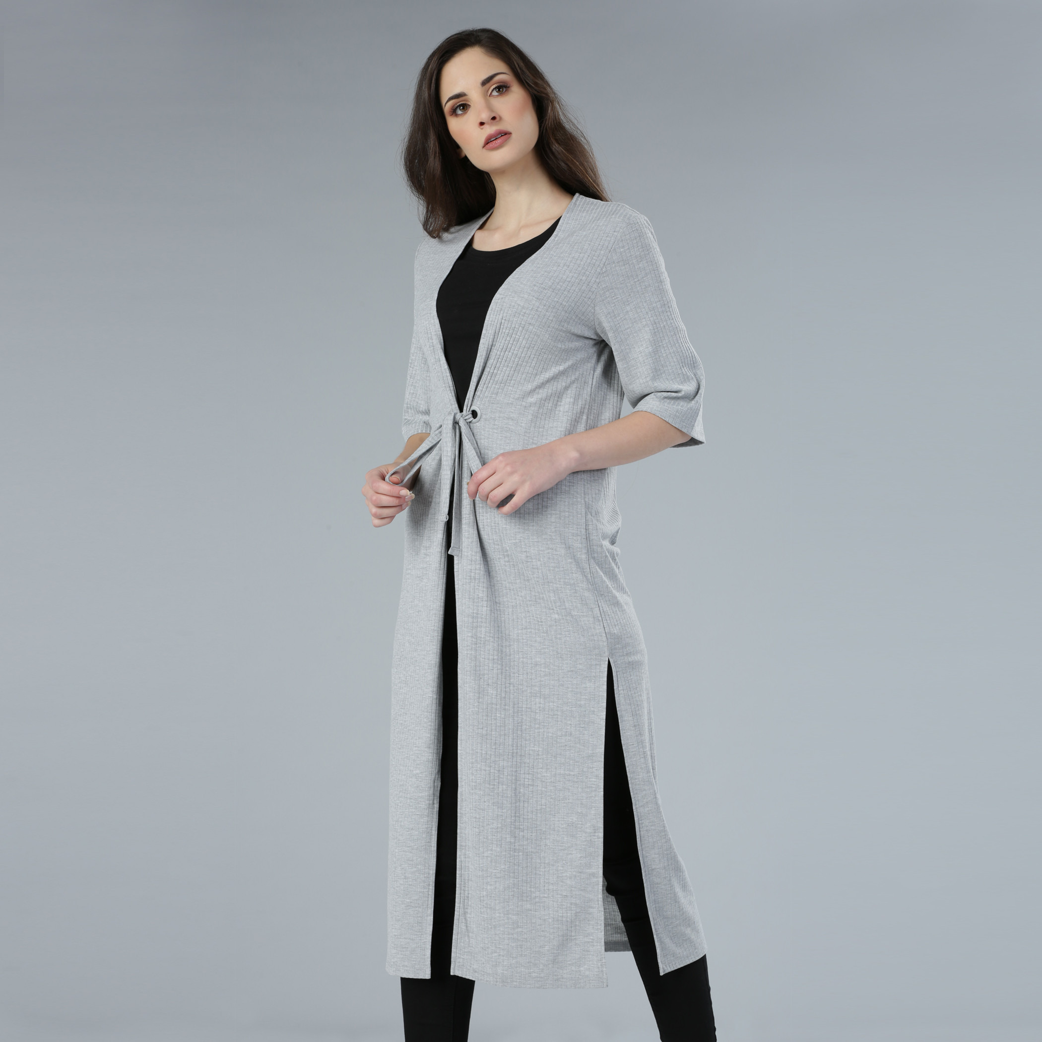 Shop Textured Long Line Shrug with Short Sleeves Online Max Kuwait