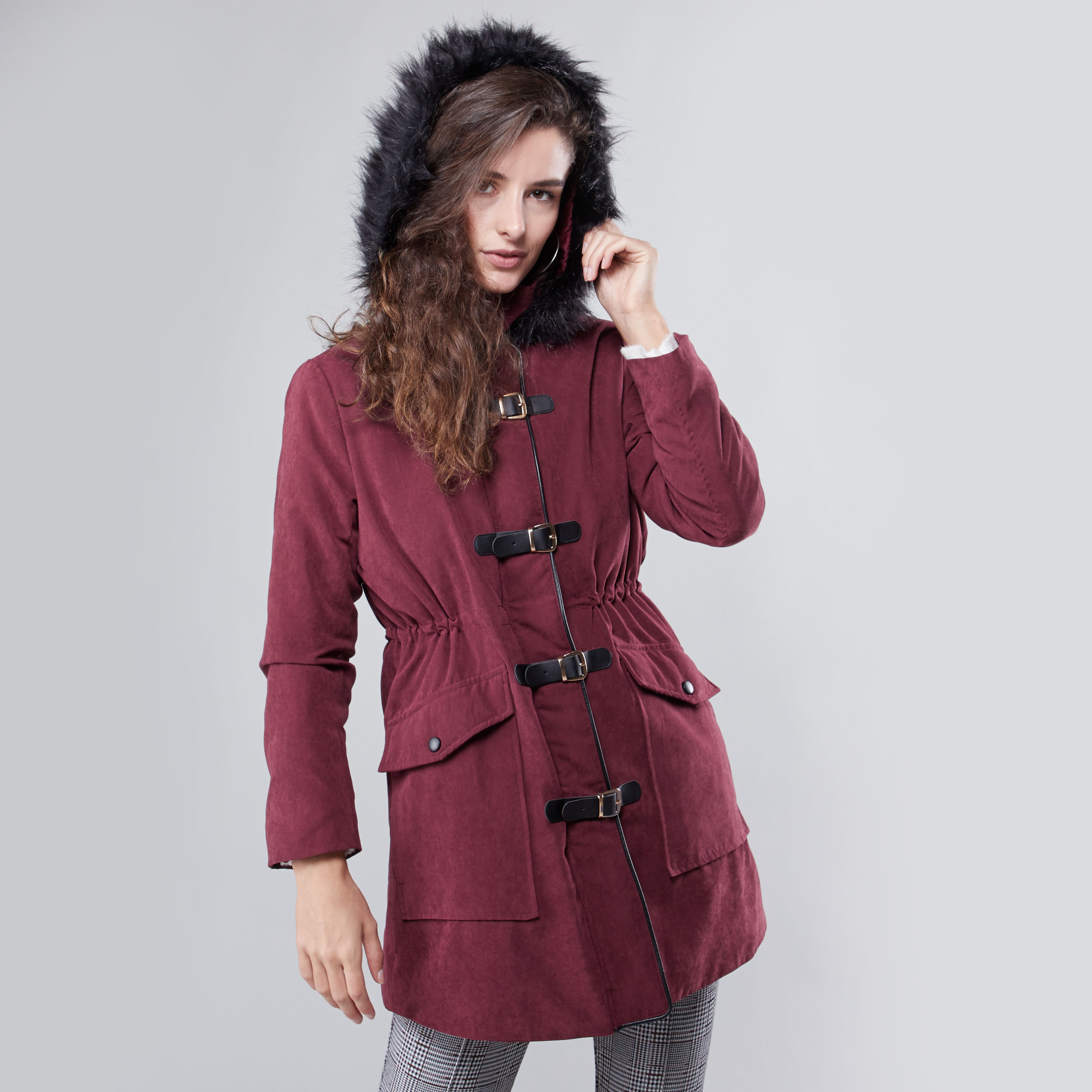 Shop Pocket Detail Parka Jacket with Hood and Long Sleeves Online Max Bahrain