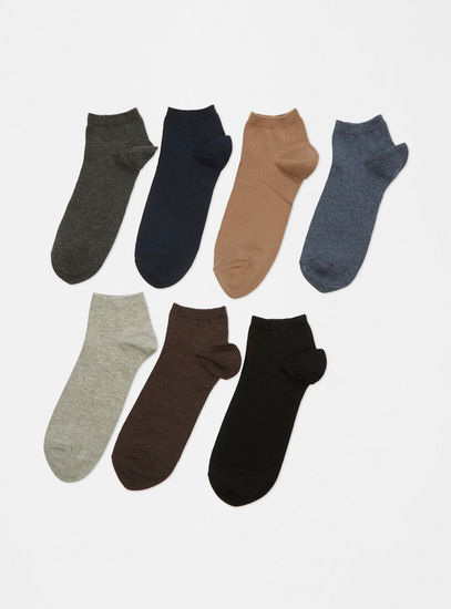 Set of 7 - Textured Ankle Length Socks with Cuffed Hem