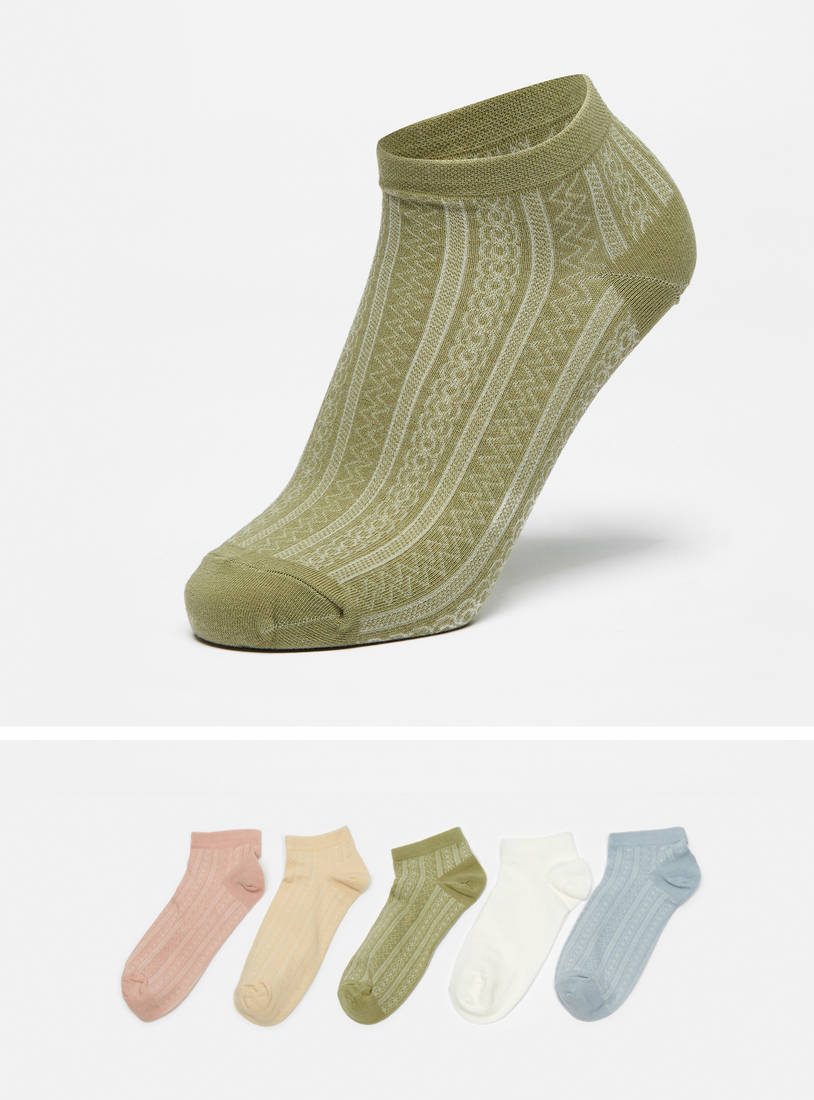 Set of 5 - Textured Ankle Length Socks-Socks & Stockings-image-0