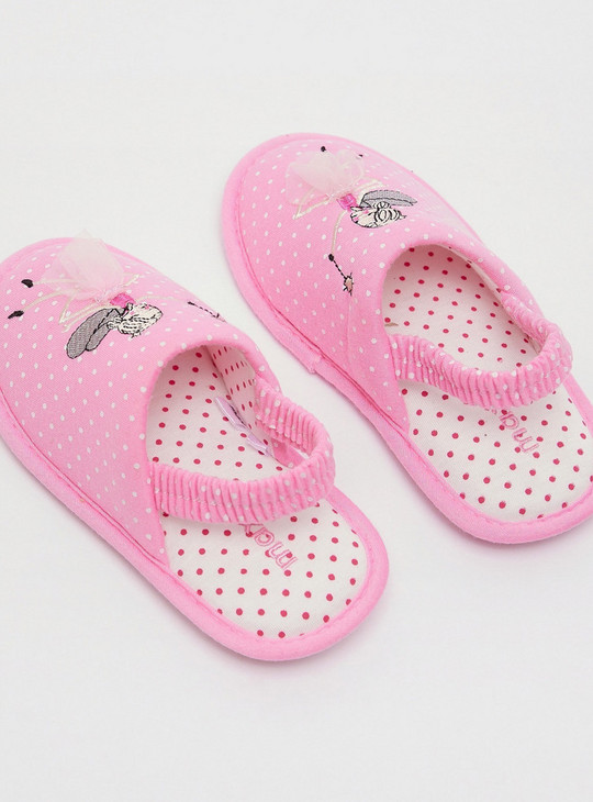 Printed Bedroom Slides with Applique Detail and Elasticised Strap