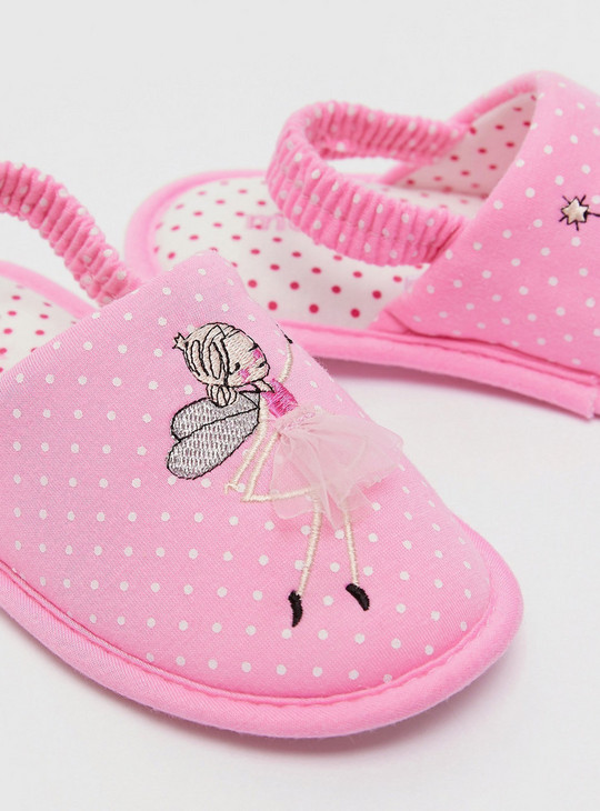 Printed Bedroom Slides with Applique Detail and Elasticised Strap