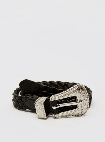 Textured Skinny Belt with Pin Buckle Closure-Belts-image-0